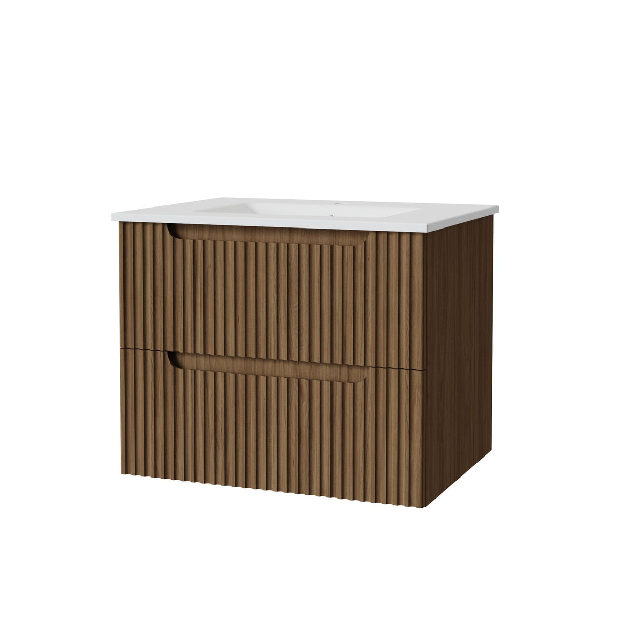 24" Wall Mount Bathroom Vanity Cabinet With - White Basin Sink Combo Floating - Walnut by Couch.com