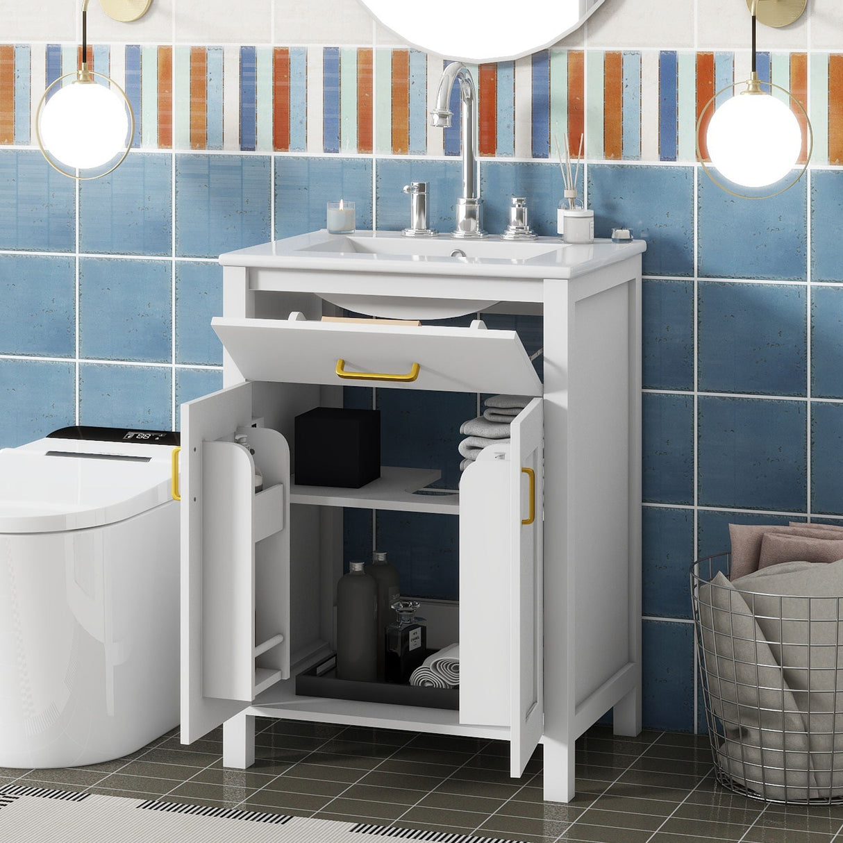 Bathroom Vanity Combo With Ceramic Sink, Luxurious Space-Saving Vanity, 2 Soft Close Doors by Couch.com