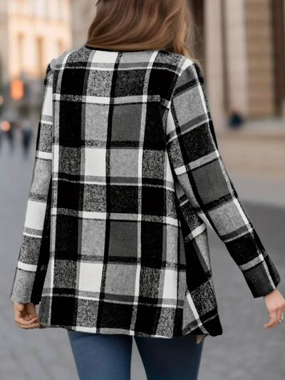 Elegant Plaid Open Front Long Sleeve Jacket Stylish & Cozy Lightweight Breathable Outerwear