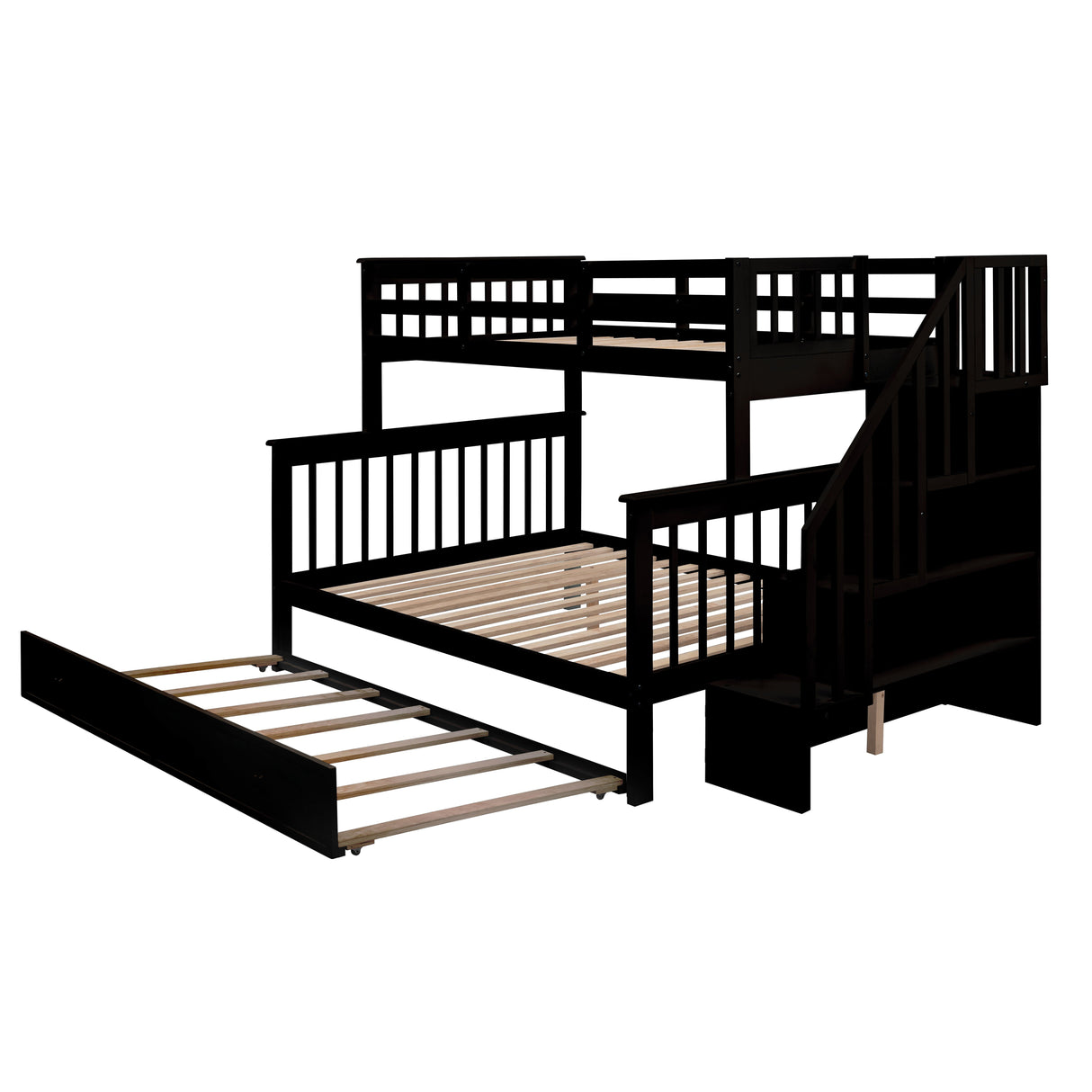 Bunk Bed With Twin Size Trundle, Storage And Guard Rail For Bedroom by Couch.com