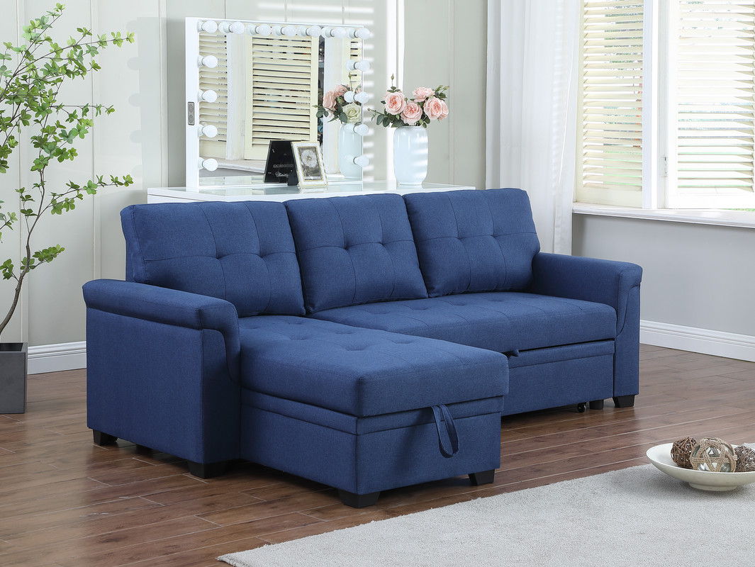 Lucca - Linen Reversible Sleeper Sectional Sofa With Storage Chaise by Couch.com