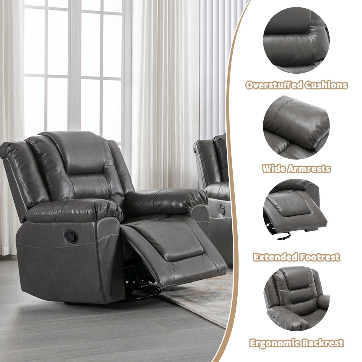 360° Swivel And Rocking Home Theater Recliner Manual Recliner Chair With Wide Armrest For Living Room by Couch.com