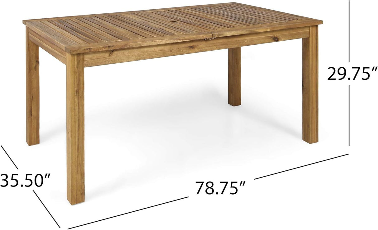 Outdoor 6-Seater Acacia Wood Expandable Dining Set with Cushions