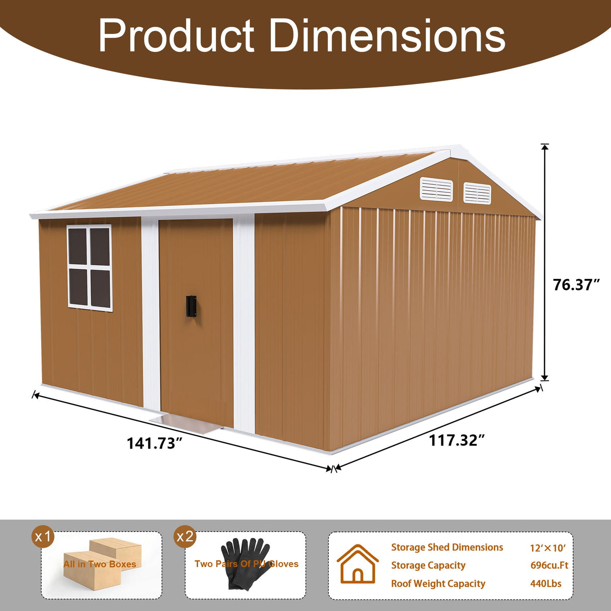 Heavy Duty Metal Storage Shed With Windows And Lockable Door, Weatherproof Outdoor Garden Shed by Couch.com