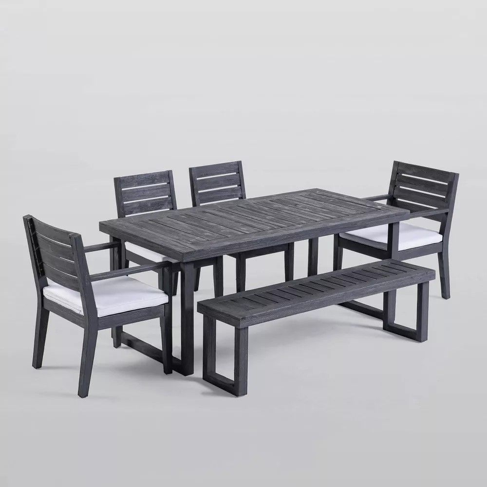 Outdoor 6 Seater Dining Set With Bench - Dark Gray / Light Gray by Couch.com