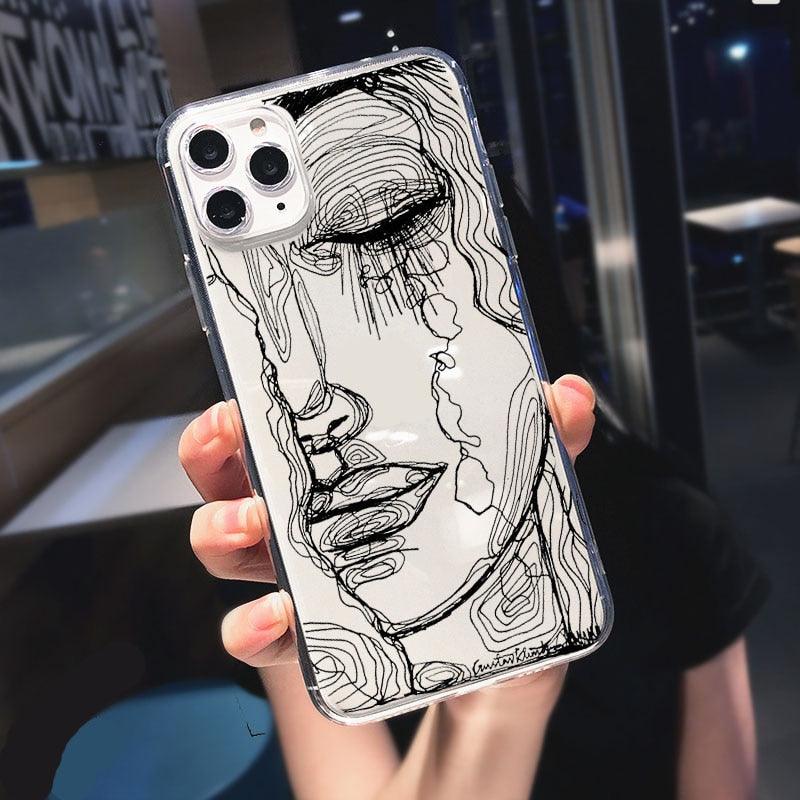 Abstract Soft Unique Silicon Phone Case For iPhone 14 13 Pro Max 12 Pro Luxury Clear Transparent Charming Silicone Protective Lightweight Ultra Thin Cover Pattern Printed Back Cover