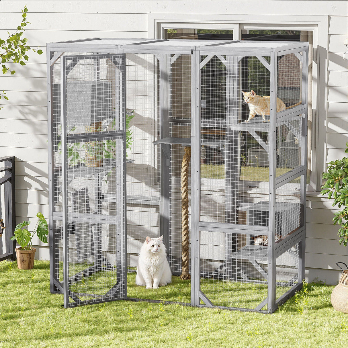Outdoor Cat House, Diy Cat Enclosure Catio With Double Enter Doors by Couch.com