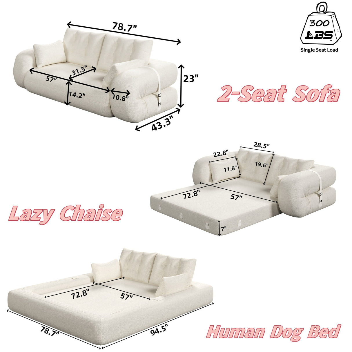 Human Dog Bed Multi Functional Foldable Sofa Bed 3 In 1