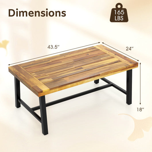 Acacia Wood Coffee Table with Thickened Top and Heavy-duty Metal Legs