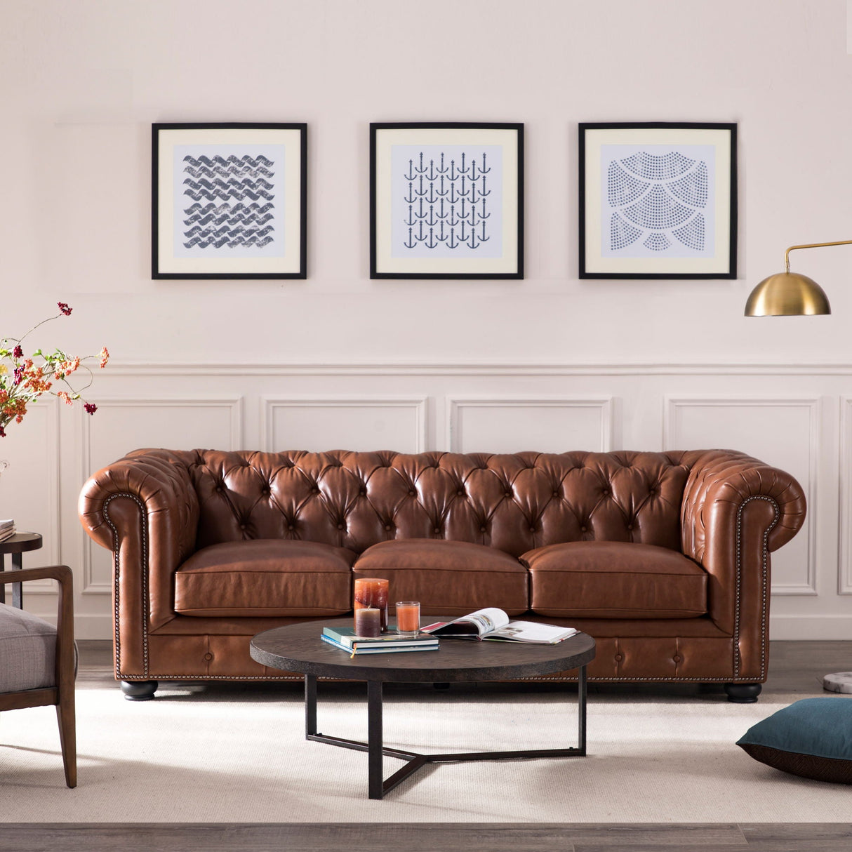 Traditional Tufted Leather Chesterfield Nailhead Sofa by Couch.com
