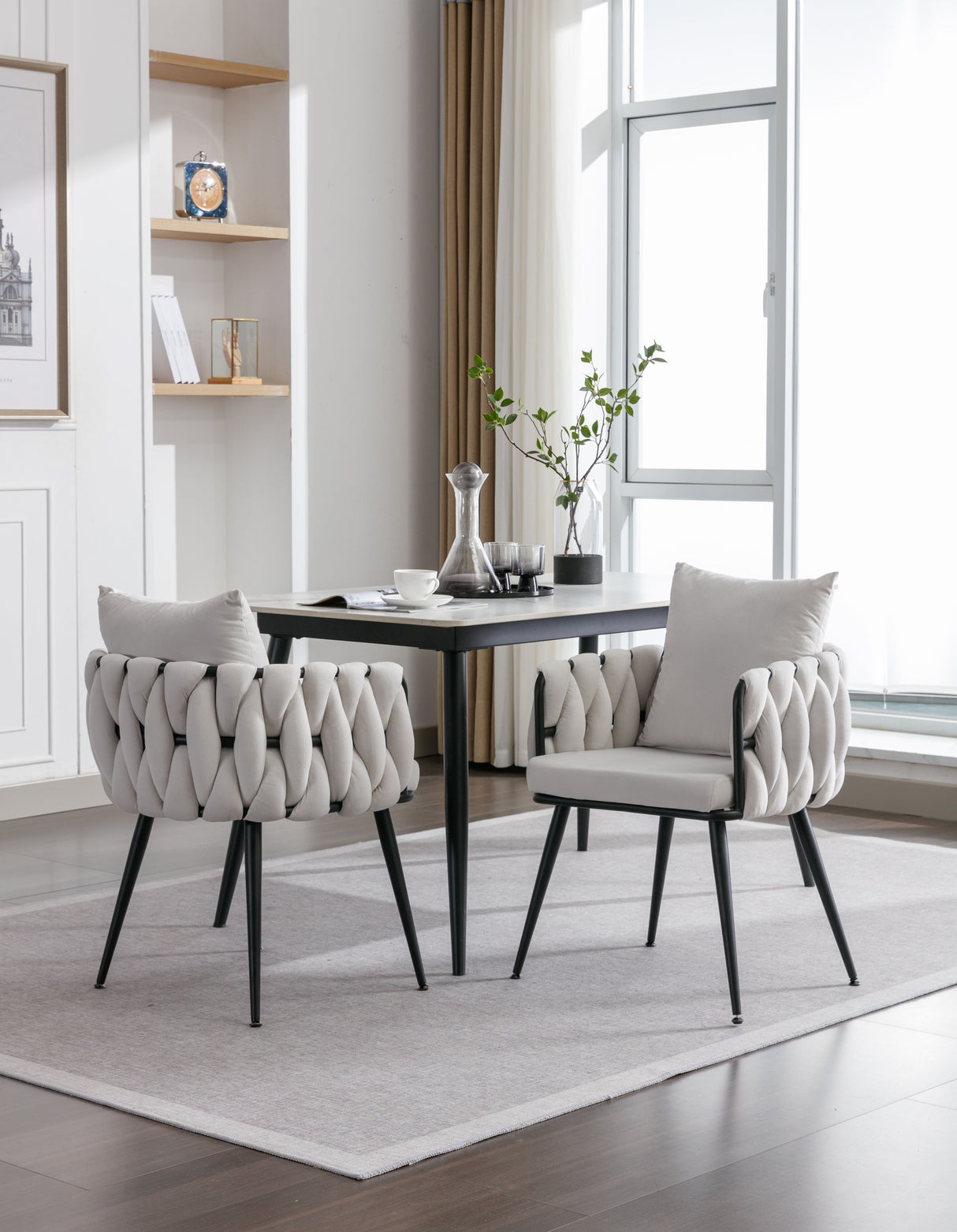 Modern Velvet Dining Chairs (Set of 2) Hand Weaving Accent Chairs Living Room Chairs Upholstered Side Chair With Metal Legs For Dining Room Kitchen Vanity Living Room by Couch.com