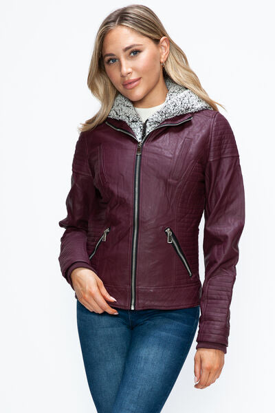 Women Warm Sleek Dual-Zipper Layered Jacket with Cozy Fuzzy Hood Urban Chic & Comfortable Jacket
