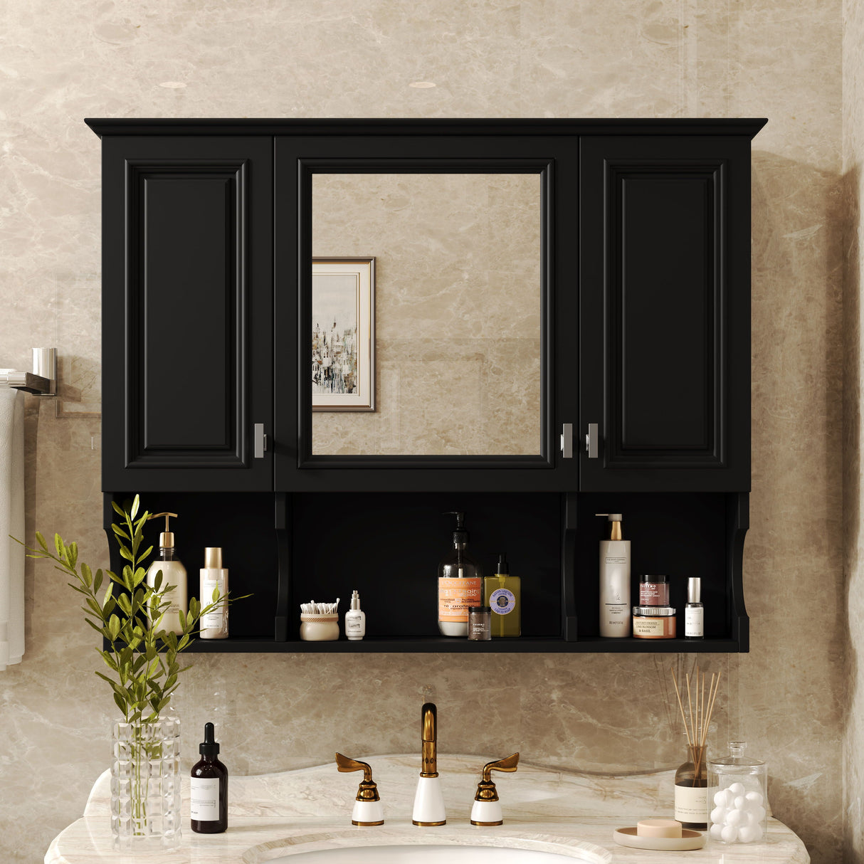Wall Mounted Bathroom Medicine Wall Cabinet With Mirror & Open Shelves by Couch.com