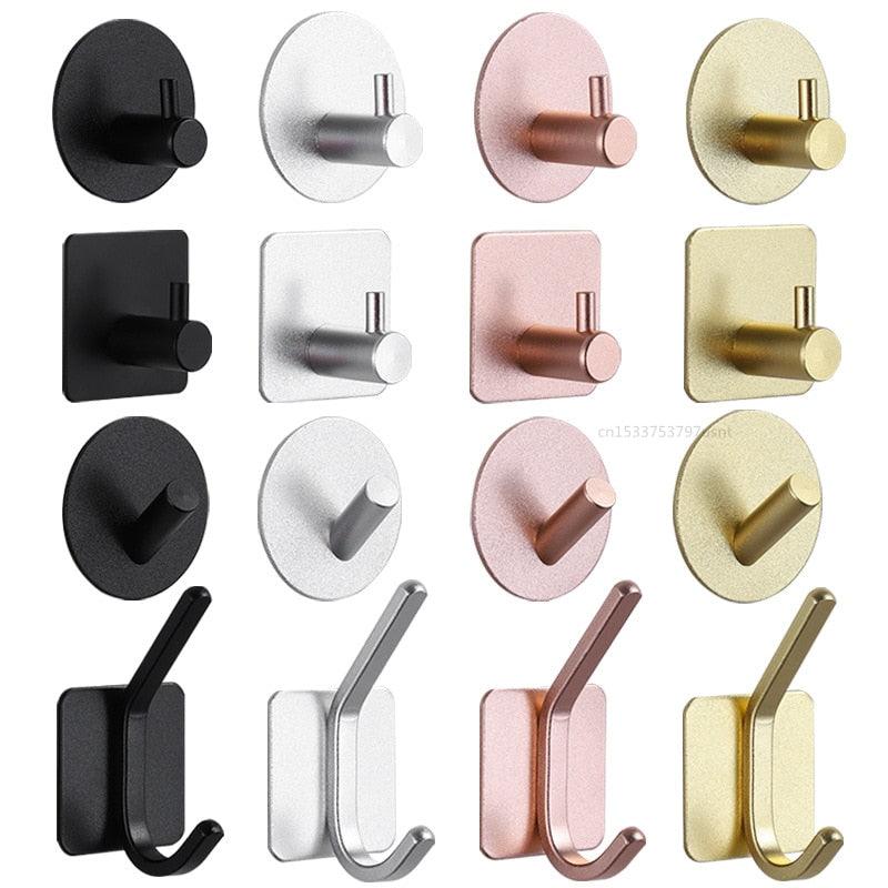 Adhesive Wall Hooks Mounted Door Key Cloth Coat Bathroom Robe Hanger Kitchen Hardware Rack Shelf Bag Hook Organizer For Hanging Bathroom Toilet Sticky Hook