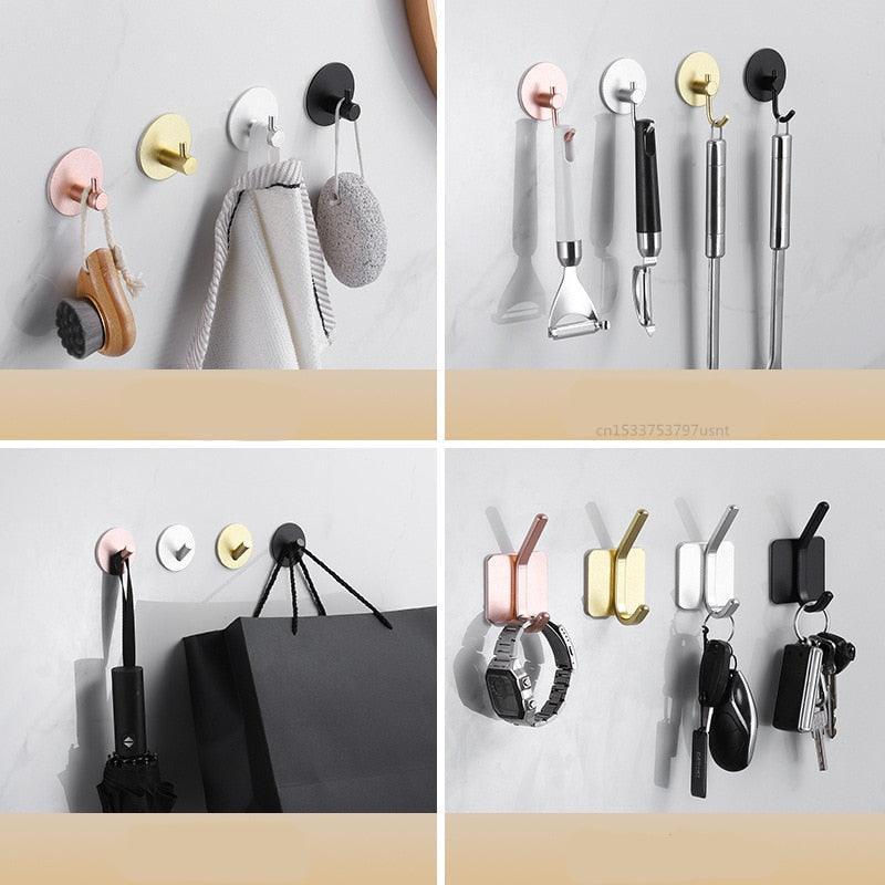 Adhesive Wall Hooks Mounted Door Key Cloth Coat Bathroom Robe Hanger Kitchen Hardware Rack Shelf Bag Hook Organizer For Hanging Bathroom Toilet Sticky Hook