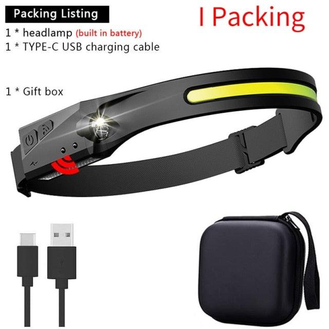 Adjustable Rechargeable LED Induction USB Headlamp Lightweight Head Lamp Head Torch 5 Lighting Modes Flashlight For Camping Hiking Running Outdoor Adults Kids