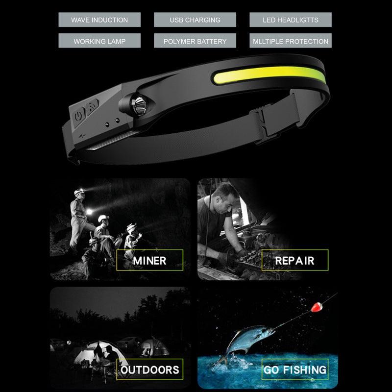 Adjustable Rechargeable LED Induction USB Headlamp Lightweight Head Lamp Head Torch 5 Lighting Modes Flashlight For Camping Hiking Running Outdoor Adults Kids