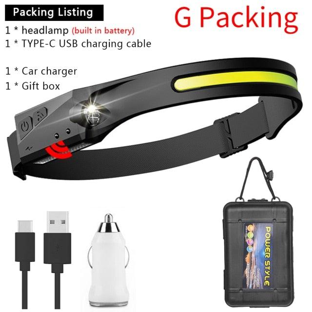 Adjustable Rechargeable LED Induction USB Headlamp Lightweight Head Lamp Head Torch 5 Lighting Modes Flashlight For Camping Hiking Running Outdoor Adults Kids