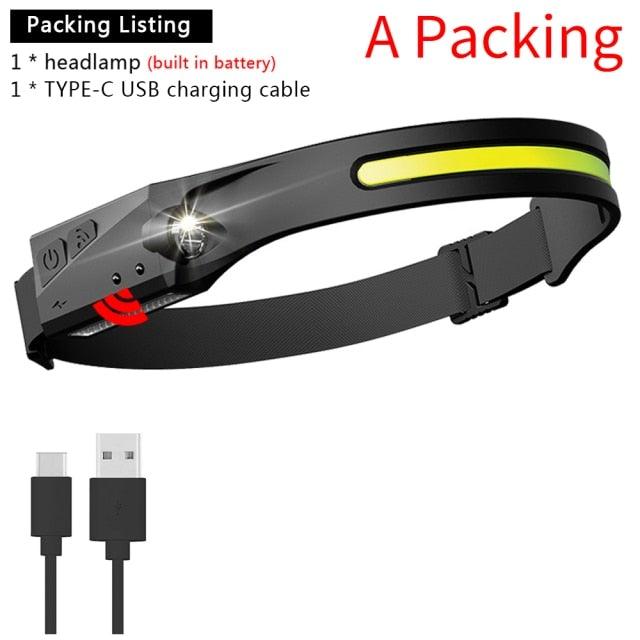 Adjustable Rechargeable LED Induction USB Headlamp Lightweight Head Lamp Head Torch 5 Lighting Modes Flashlight For Camping Hiking Running Outdoor Adults Kids