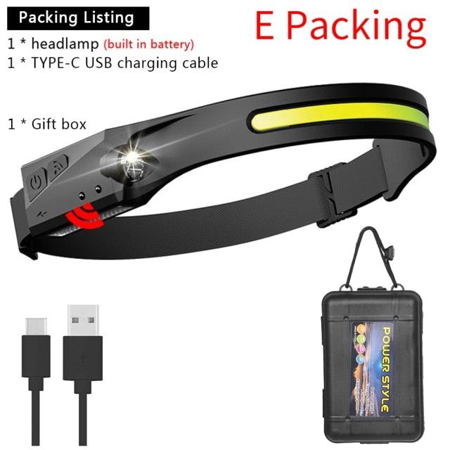 Adjustable Rechargeable LED Induction USB Headlamp Lightweight Head Lamp Head Torch 5 Lighting Modes Flashlight For Camping Hiking Running Outdoor Adults Kids