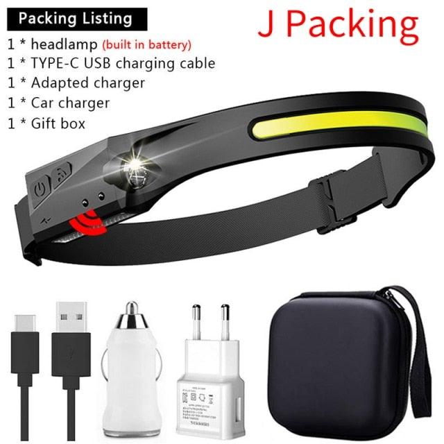Adjustable Rechargeable LED Induction USB Headlamp Lightweight Head Lamp Head Torch 5 Lighting Modes Flashlight For Camping Hiking Running Outdoor Adults Kids