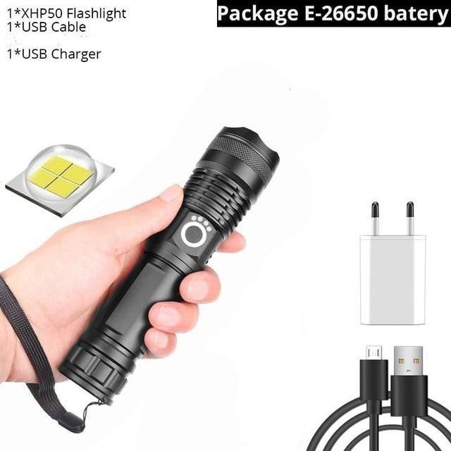 Adjustable Rechargeable Powerful Zoomable LED USB Flashlights High Lumens Powerful Tactical Waterproof Super Bright Flashlights Best For Camping Outdoor Hiking Running Riding