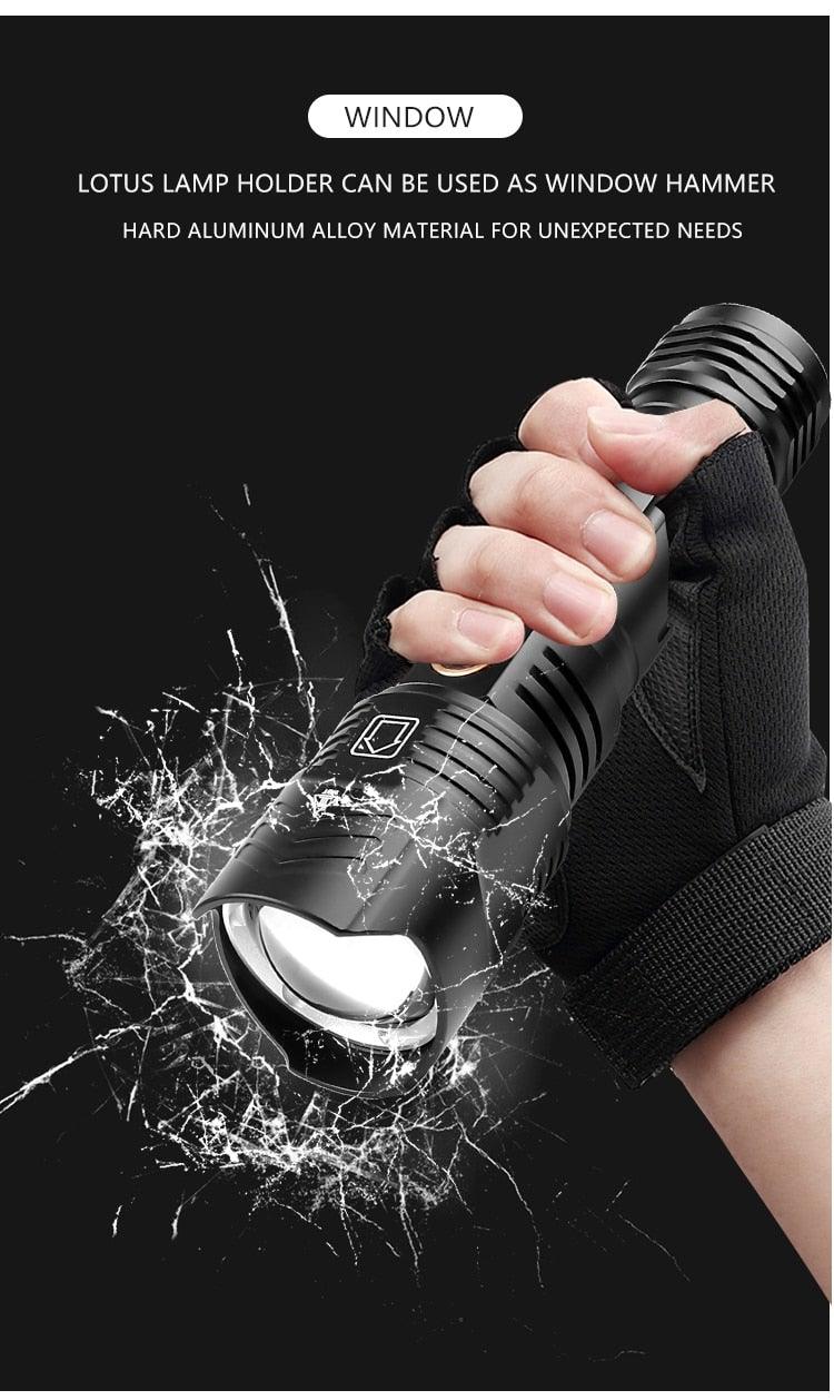 Adjustable Rechargeable Tactical Flashlight USB LED Super Bright Zoomable IPX65 Waterproof Portable Torchlight Flash Lamp USB Charging For Hiking Camping Running Fishing