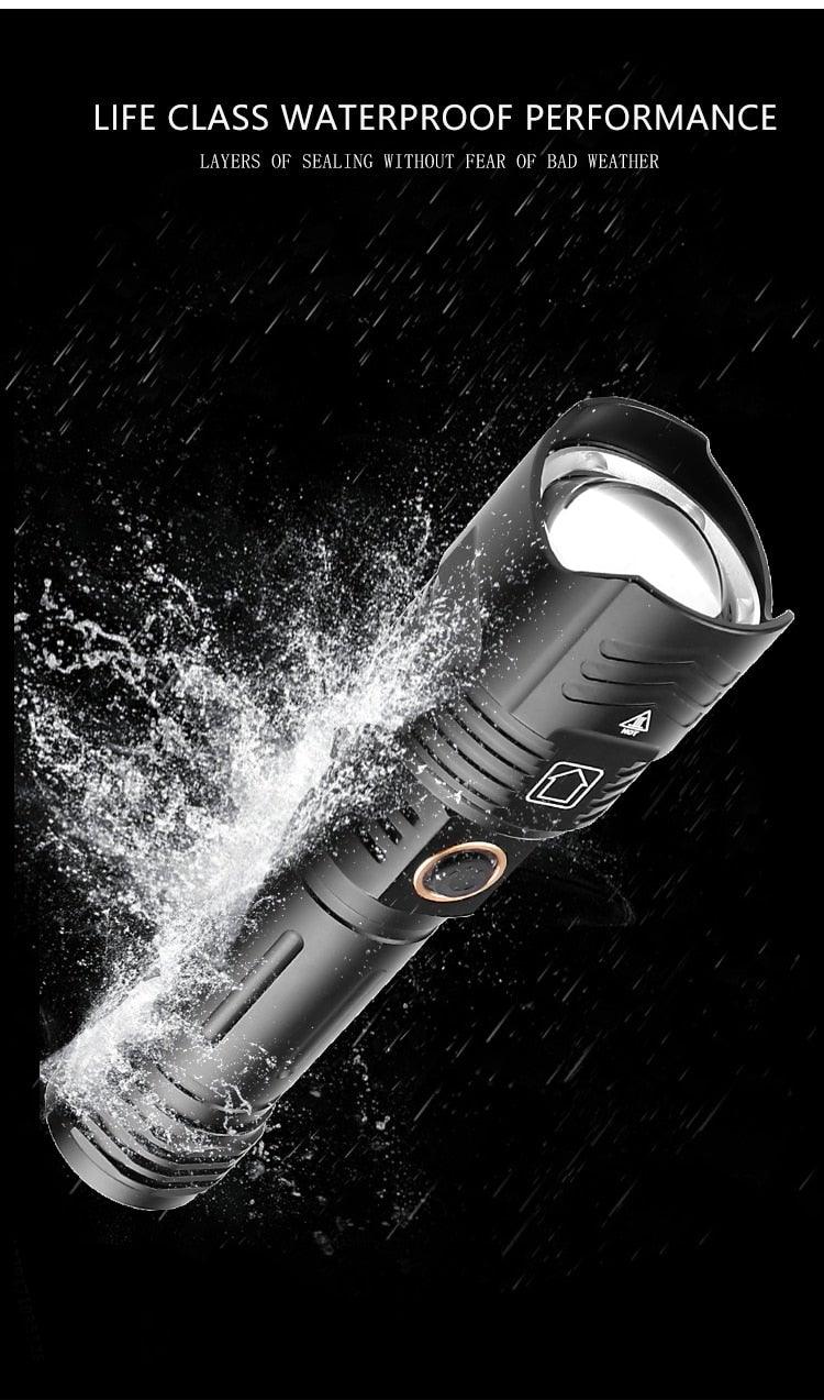 Adjustable Rechargeable Tactical Flashlight USB LED Super Bright Zoomable IPX65 Waterproof Portable Torchlight Flash Lamp USB Charging For Hiking Camping Running Fishing