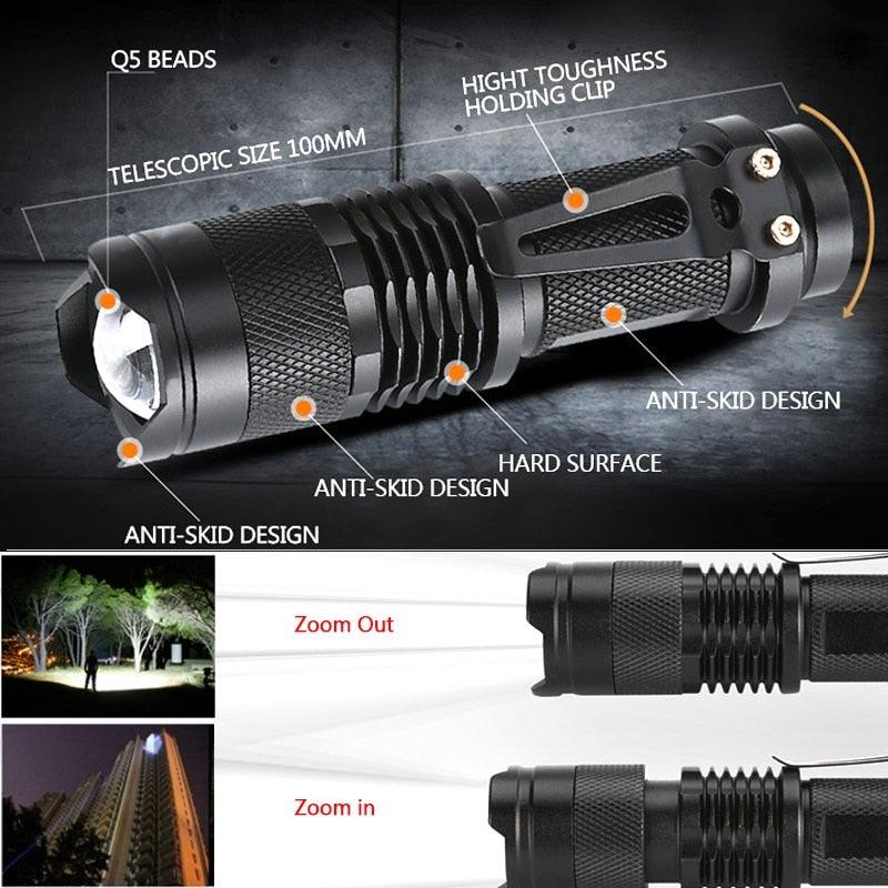 Adjustable Rechargeable Water Resistant Super Bright Mini Handheld Flashlights LED Zoomable Flashlight For Camping Fishing Bicycle Light Kids Indoor Outdoor Hiking