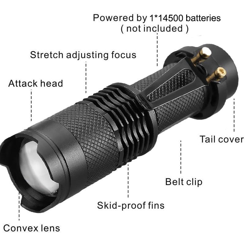 Adjustable Rechargeable Water Resistant Super Bright Mini Handheld Flashlights LED Zoomable Flashlight For Camping Fishing Bicycle Light Kids Indoor Outdoor Hiking