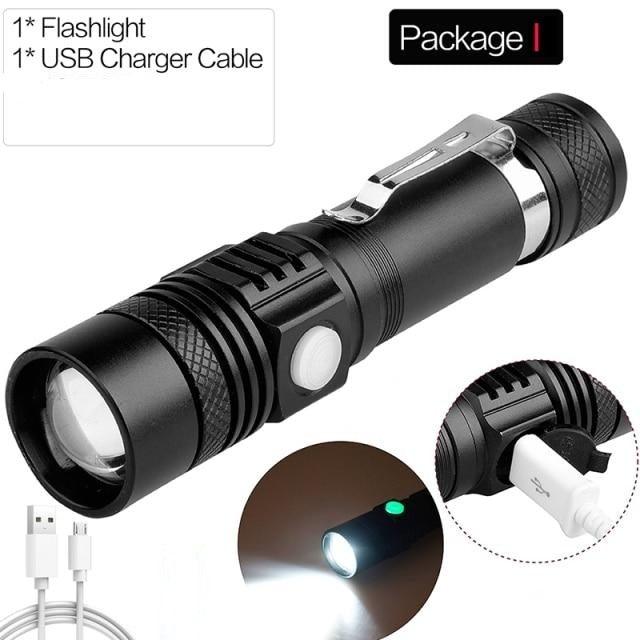 Adjustable Rechargeable Waterproof LED Flashlights Rechargeable High Lumens Torchlight Zoomable Torch USB Charging Waterproof 5 Modes With Power Display For Camping Hiking Outdoor Emergency