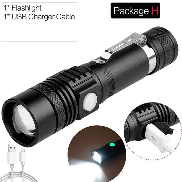 Adjustable Rechargeable Waterproof LED Flashlights Rechargeable High Lumens Torchlight Zoomable Torch USB Charging Waterproof 5 Modes With Power Display For Camping Hiking Outdoor Emergency