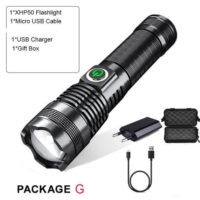 Adjustable Rechargeable Waterproof LED Flashlights Rechargeable High Lumens Torchlight Zoomable Torch USB Charging Waterproof 5 Modes With Power Display For Camping Hiking Outdoor Emergency