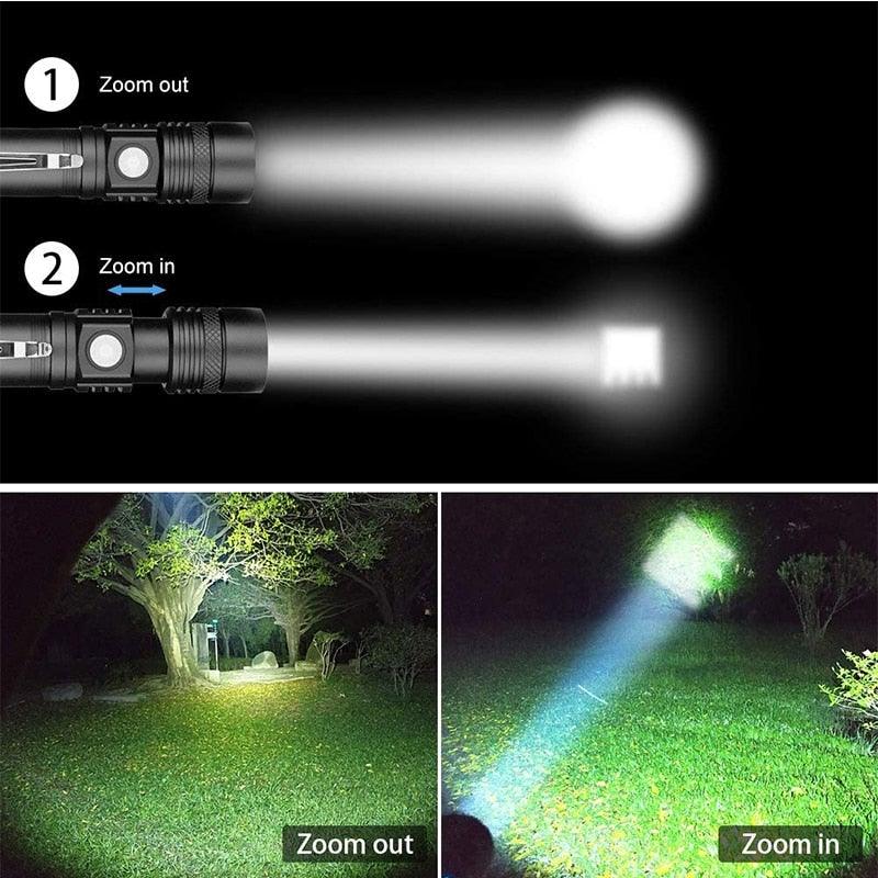 Adjustable Rechargeable Waterproof LED Flashlights Rechargeable High Lumens Torchlight Zoomable Torch USB Charging Waterproof 5 Modes With Power Display For Camping Hiking Outdoor Emergency