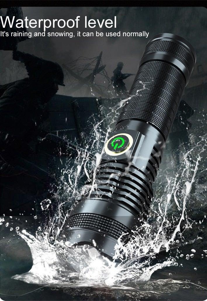 Adjustable Rechargeable Waterproof LED Flashlights Rechargeable High Lumens Torchlight Zoomable Torch USB Charging Waterproof 5 Modes With Power Display For Camping Hiking Outdoor Emergency