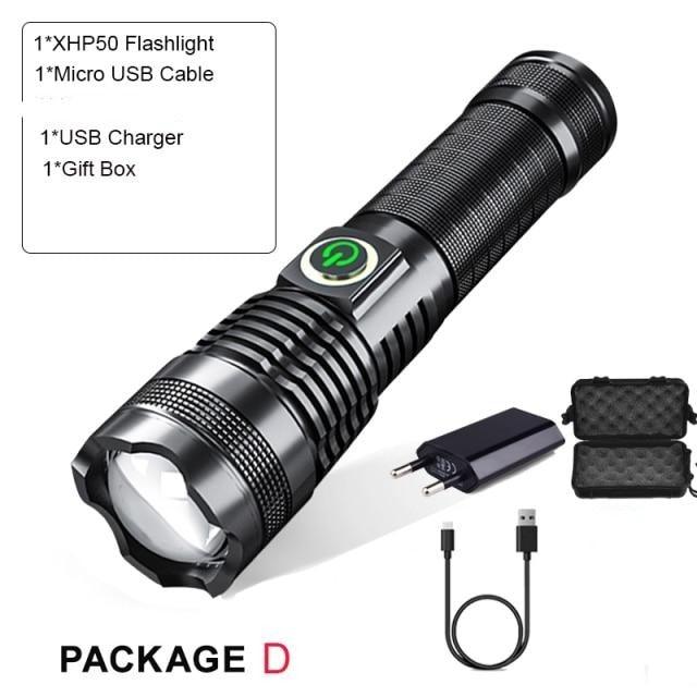 Adjustable Rechargeable Waterproof LED Flashlights Rechargeable High Lumens Torchlight Zoomable Torch USB Charging Waterproof 5 Modes With Power Display For Camping Hiking Outdoor Emergency