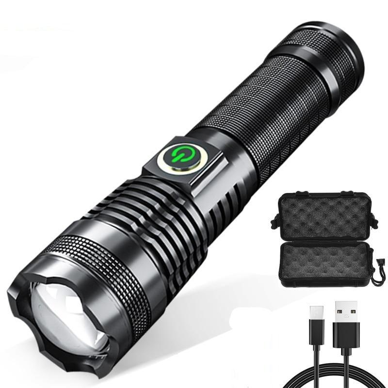 Adjustable Rechargeable Waterproof LED Flashlights Rechargeable High Lumens Torchlight Zoomable Torch USB Charging Waterproof 5 Modes With Power Display For Camping Hiking Outdoor Emergency
