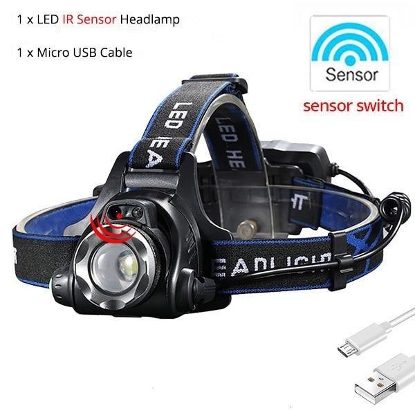 Adjustable USB Rechargeable IR Sensor Super Bright Headlight Battery For Long Working Time LED Headlamp Fishing Waterproof Head Light Lamp Perfect For Running Camping