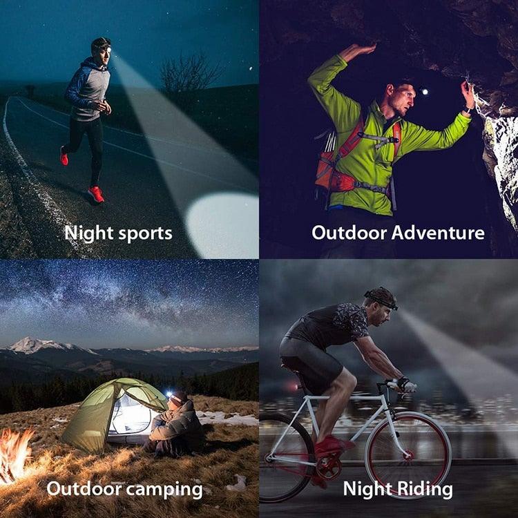 Adjustable USB Rechargeable IR Sensor Super Bright Headlight Battery For Long Working Time LED Headlamp Fishing Waterproof Head Light Lamp Perfect For Running Camping