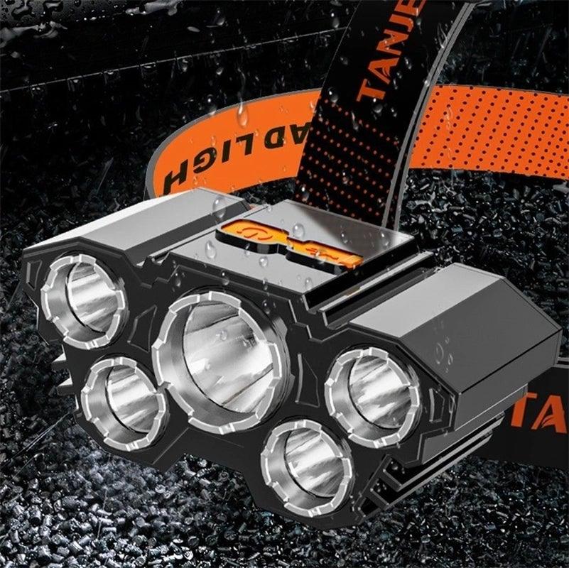 Adjustable USB Rechargeable Torch Lamp Built-in Battery 5 Led Strong Headlight Waterproof Rechargeable Super Bright Head-Mounted Flashlight For Outdoor Night Camping
