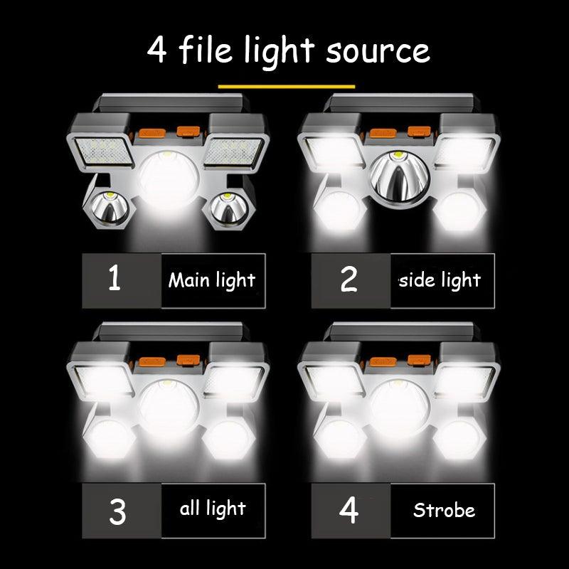 Adjustable USB Rechargeable Torch Lamp Built-in Battery 5 Led Strong Headlight Waterproof Rechargeable Super Bright Head-Mounted Flashlight For Outdoor Night Camping