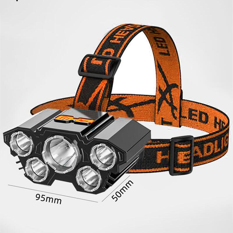 Adjustable USB Rechargeable Torch Lamp Built-in Battery 5 Led Strong Headlight Waterproof Rechargeable Super Bright Head-Mounted Flashlight For Outdoor Night Camping