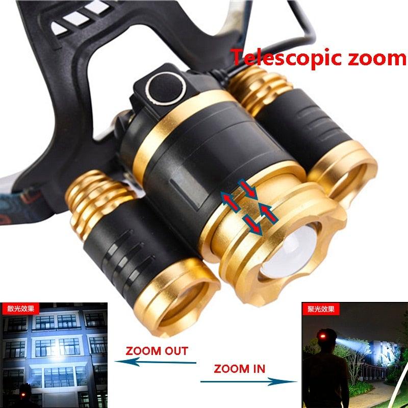 Adjustable Zoomable Headlamp Ultra Bright Rechargeable LED Bright High Lumen Head Lights Head Lamp Waterproof Flashlight For Outdoor Cmaping Fishing Hiking Biking Fishing Headlamp Running Headlamp
