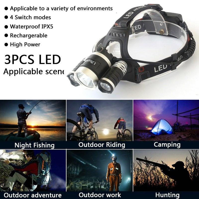 Adjustable Zoomable Headlamp Ultra Bright Rechargeable LED Bright High Lumen Head Lights Head Lamp Waterproof Flashlight For Outdoor Cmaping Fishing Hiking Biking Fishing Headlamp Running Headlamp