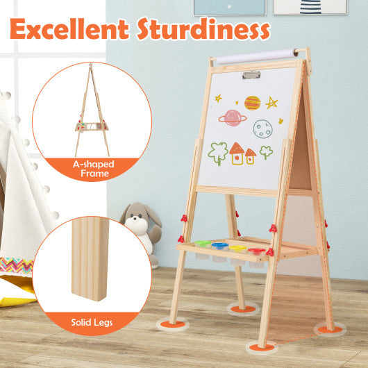 Adjustable Double-sided Easel with 4 Paint Cups-Natutral