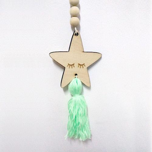 Adorable Sleepy Eye Eyelash Kids Room Decoration Crafts Wood Wall Hanging Stars Decorative Beads Tassel Photography Props Gift For Kids Bedroom Decor Makeup Sticker For Girls Room Wall Art