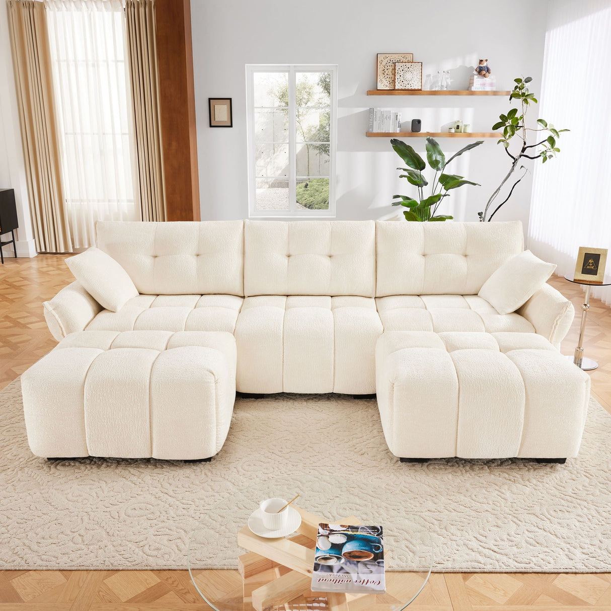 Elegant Sofa Set With Ottoman And Pillows, Textured Chenille, High Resilience Cushions by Couch.com