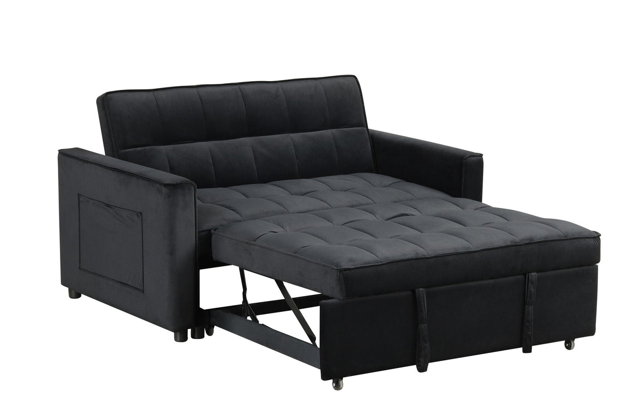 Maeve - Velvet Convertible Sleeper Loveseat With Tufting and Side Pocket - Black by Couch.com