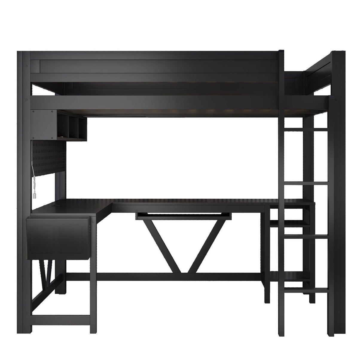 Gaming Loft Bed With Desk, Storage Shelves, LED And Charging Station