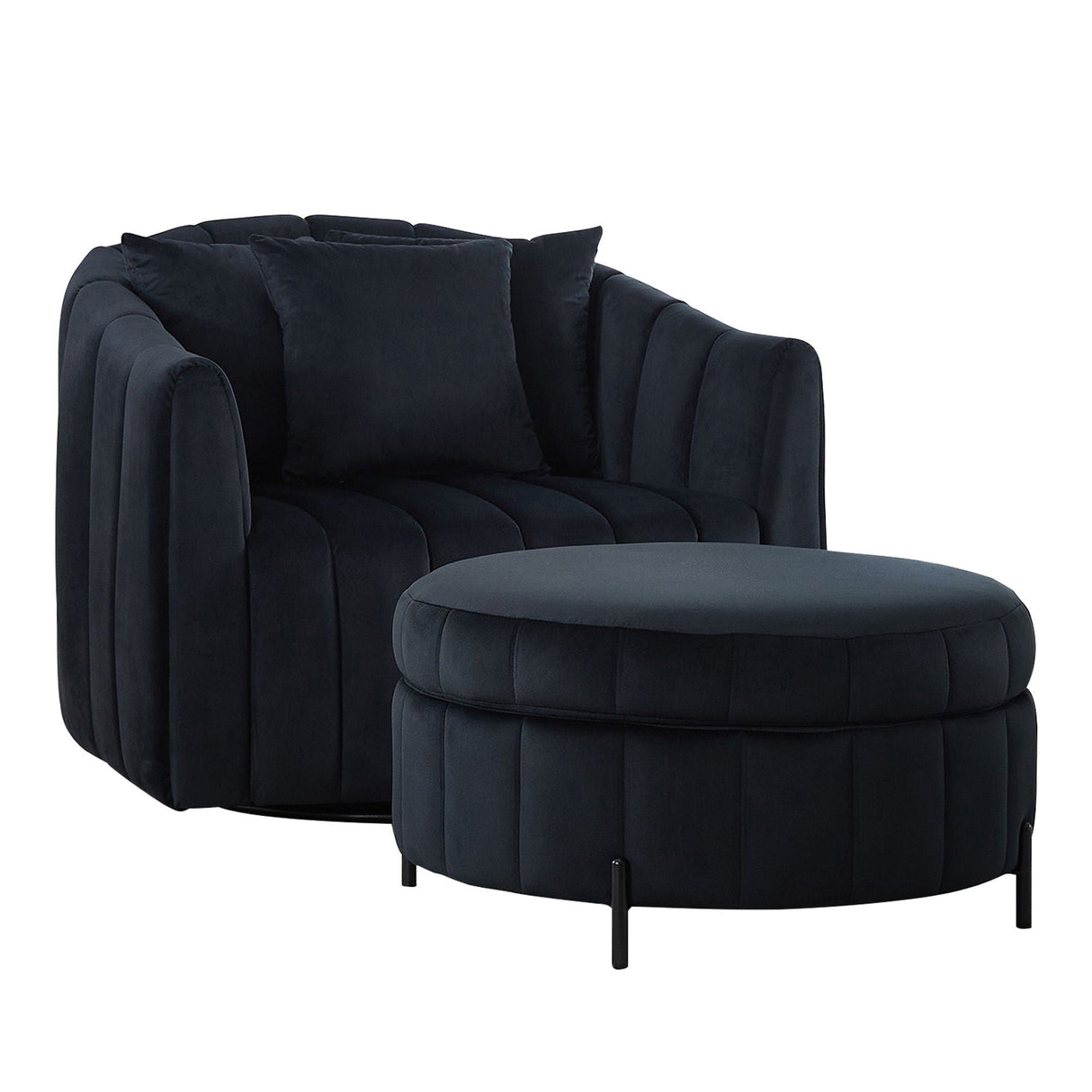 Oversized Velvet Swivel Barrel Accent Chair And Ottoman Set With Storage by Couch.com